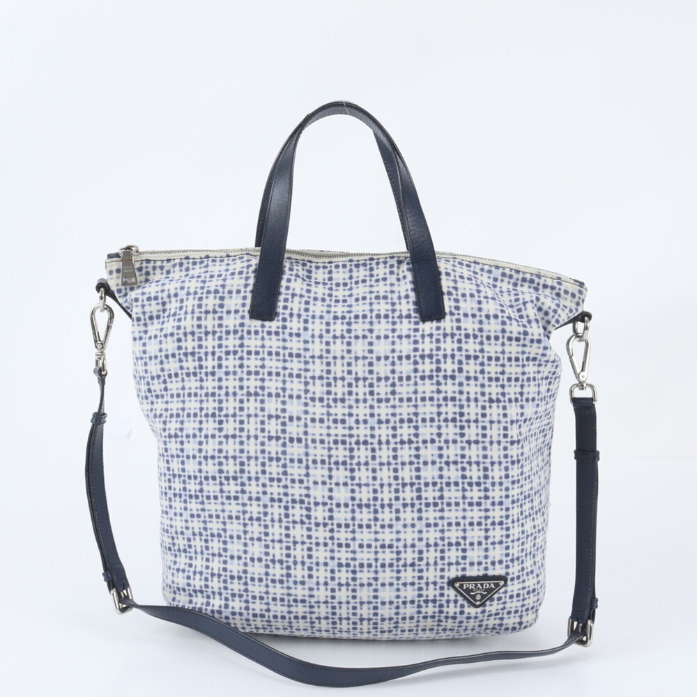 Prada Triangle Logo Leather 2-Way Tote Bag Shoulder for Women